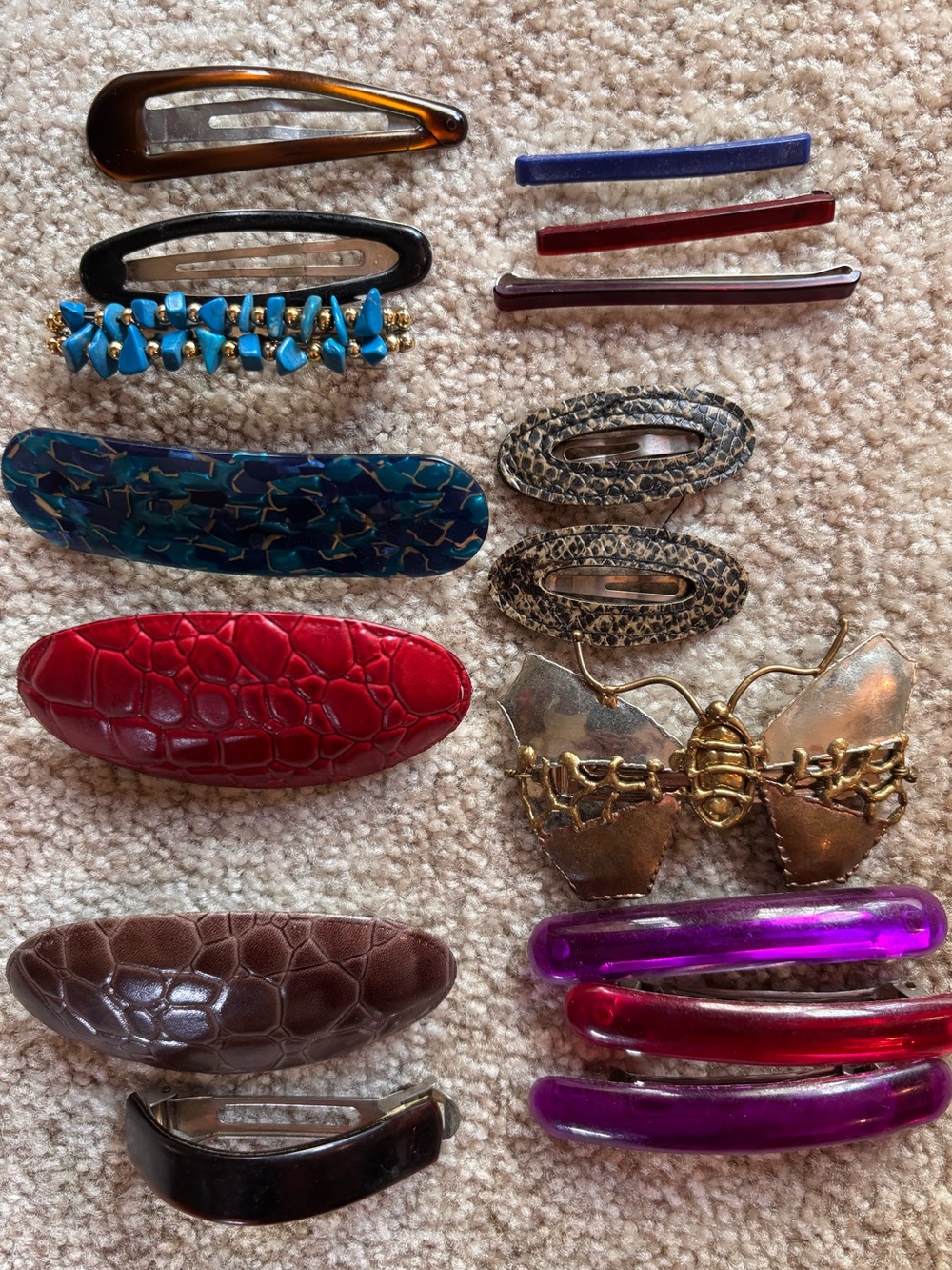 Lot of 16 VTG Hair Clips Barrettes Made In France, Japan Tortoise Blue Unique